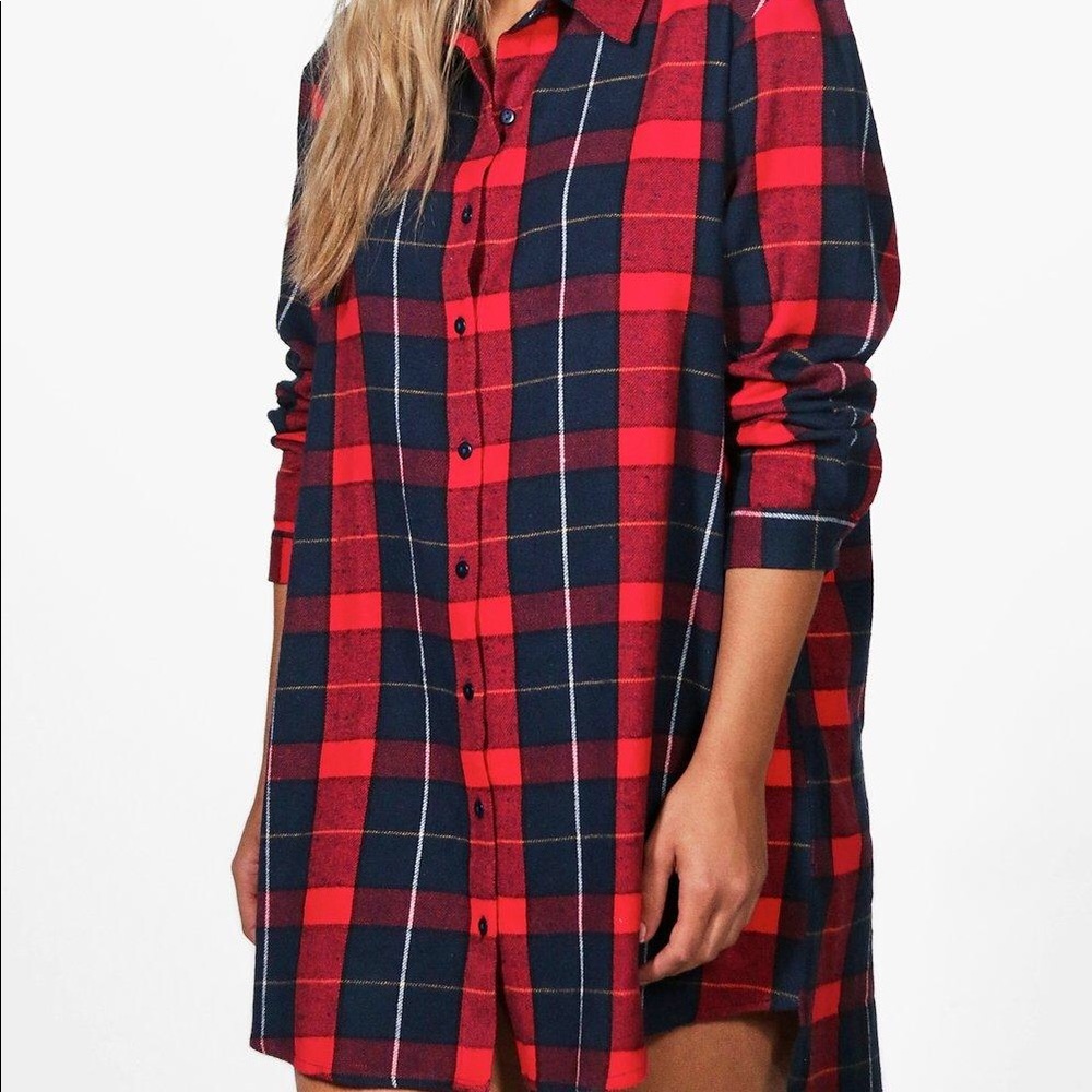 Plus Checked Oversize Shirt Dress